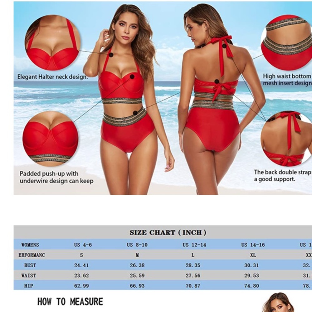Halter Two Piece Bikini Set High Waist Swimsuit - Picture 5 of 8